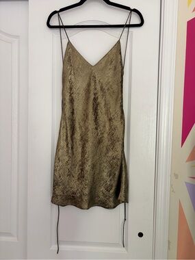 ZARA Metallic Bronze-Gold Slip Dress with Spaghetti Straps